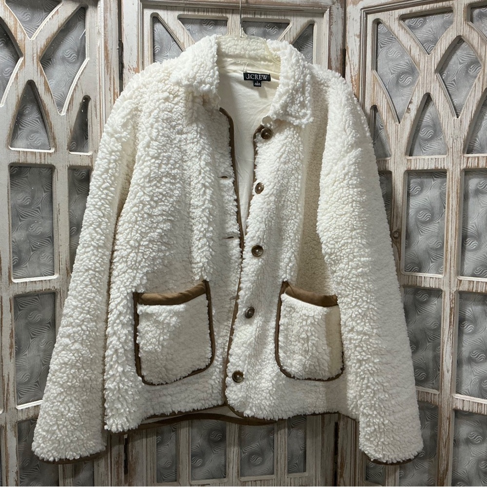 J. Crew White and Brown Sherpa Jacket